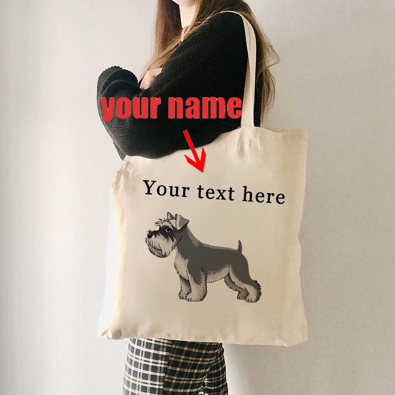 Women Fashion Name Ideas - Özel Adınız Minyatür Schnauzer Kanvas Tote
